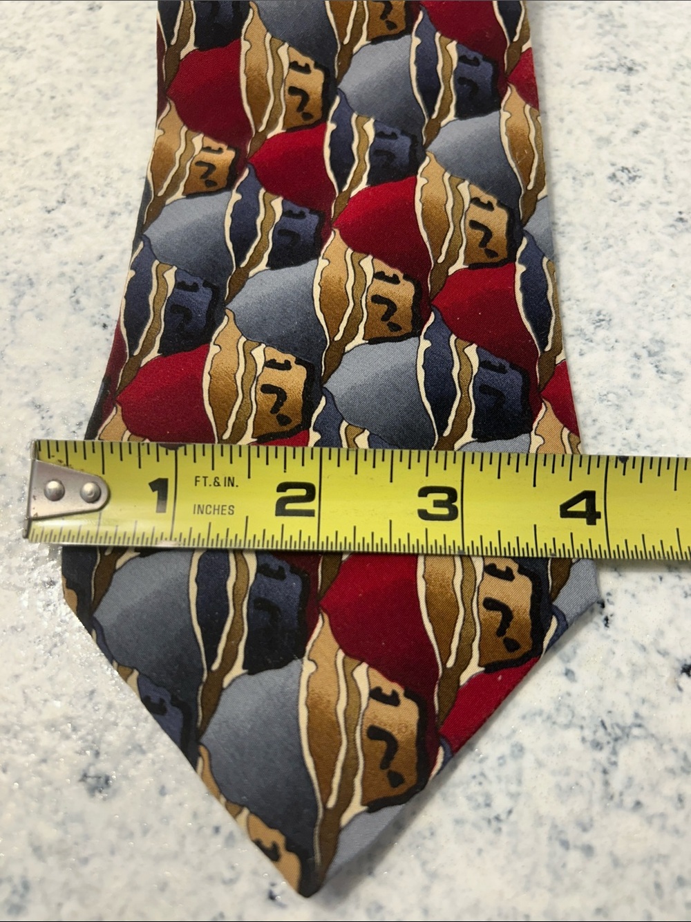 J. Garcia Men’s Patterned 100% Silk Tie in Red, Blue, and Brown - Picture 5 of 6